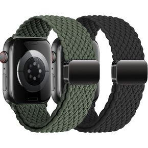 2Pcs Magnetic Braided for Apple Watch Band 41mm 40mm 45mm 44mm Ultra/2 49mm 38mm 42mm Women/Men,Stretchy Elastic Nylon Sport Loop Strap for iWatch Bands series 9 8 7 6 5 4 3 2 se 40 44 41 45 mm