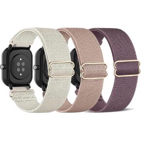 3 Pack Stretchy Nylon Watch Bands Compatible with Amazfit GTS 4/GTS 4 Mini/GTS 3/GTS 2/ GTS 2 Mini/GTS 2e/GTS, 20mm Loop Elastic Straps for Amazfit Bip 3/Bip 3 Pro/Bip U Pro Women Men