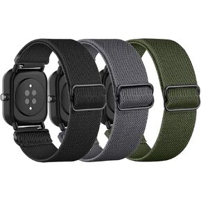 3 Pack Stretchy Nylon Watch Bands Compatible with Amazfit GTS 4/GTS 4 Mini/GTS 3/GTS 2/ GTS 2 Mini/GTS 2e/GTS, 20mm Loop Elastic Straps for Amazfit Bip 3/Bip 3 Pro/Bip U Pro Women Men