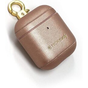 Tech Candy Mixed Metals AirPods Charging Case, Gold - for AirPods, Quality Metal Clasp, Vegan Leather, Exacting Specifications, Protect & Charge, Metal Stitching, Beautiful, Charges, Protects
