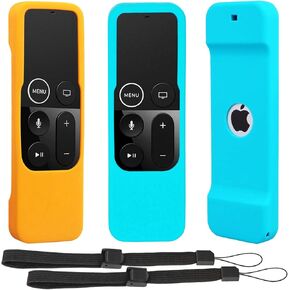 Remote Sleeve Case Compatible with Apple TV 4K 4th Generation Remote Control, Pinowu Silicone Lightweight Shockproof Skin Case forTV 4K Siri Remote Control (2pcs:Orange and Turquoise)