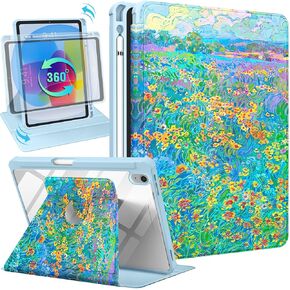 for iPad 10th Generation Case 10.9 Inch Folio Cover with Pencil Holder Girls Cute Women Teens Girly Love Heart Pretty Aesthetic Design Unique Rotating Stand for Apple iPad 10 Gen Cases 2022