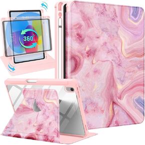 حافظة لجهاز iPad الجيل العاشر مقاس 10.9 بوصة، غطاء فوليو مع حامل قلم رصاص للفتيات والنساء المراهقات اللطيفات قلب بناتي بتصميم جمالي جميل وحامل دوار فريد لحافظات Apple iPad 10 Gen 2022