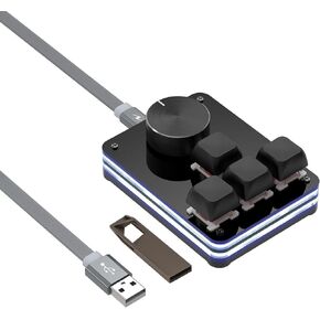 Geekria USB Mini 4-Key + Knob Keyboard, One-Handed Mechanical Gaming Keyboard. Programmable Macro Function RGB Silent Red Axis Mechanical Keyboard, Compatible with Windows Xp/7/8/10/11 and Mac OS