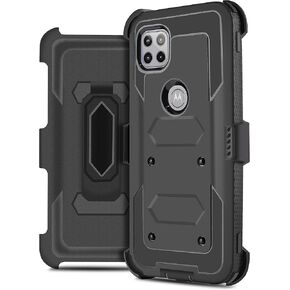 Compatible for Motorola One 5G ACE Moto G 5G Holster with Swivel Belt Clip, Built-in Screen Protector Heavy Duty Full Body Protection Shockproof Kickstand Cover (Black)