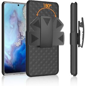 for Samsung Galaxy S20 Holster Case Cover, Combo Shell & Holster Case Super Slim Shell Case with Built-in Kickstand, Swivel Belt Clip Holster for S20 6.2 inch (2020 Release) Black