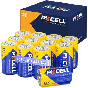 PKCELL C Battery R14P Battery,12 Pack 1.5V C Size UM-2 Battery with Long-Lasting Power
