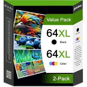 64XL Ink Cartridges Black Color Combo Pack Replacement for HP 64 64XL Ink High Yield for Envy Inspire 7900e 7200e 7255e 7955e Envy Photo 7155 7858 7855 6255 6258 Tango Series Printer (2-Pack)