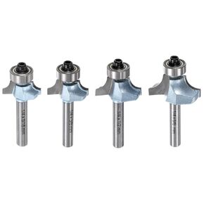 Roundover Router Bit Set 1/4 Shank 3/16" 5/32" 1/4" 5/16" Radius Tungsten Steel Tipped Edge Rounding Over Bit with Bearing Guide, Woodworking Milling Tool, Light Blue