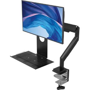 Workstation Desk Clamp Mount – CTA Workstation Clamp Mount for Single Monitor with Keyboard Tray & USB Hub - Adjustable Desk Monitor Mount with 360 Degree Rotation - Black (PAD-LTMUH2KB)