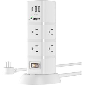 Alitayee Power Strip Tower, Tower Surge Protector Power Strip with 6 AC Outlets and 3 USB ports, Vertical Power Strip with Switch, Flat Plug and 6ft Extension Cord for Home Office Café Shop Dorm 1080J