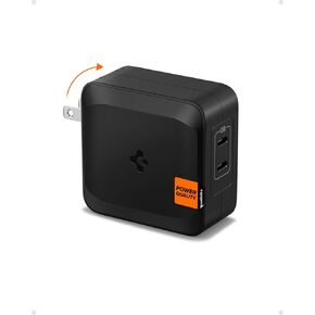 شاحن USB C بقوة 100 واط، شاحن حائط Spigen Dual USB C [GaN II] محول طاقة من النوع C PD 3.0 مع قابس قابل للطي، شحن سريع لجهاز MacBook iPad M2 M1 Pro Air USB-C كمبيوتر محمول HP Dell XPS iPhone 15 14 Pro Max