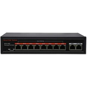 8-Port Fast Ethernet PoE Switch Support 10/100M with 2-Port FE Network Uplink 802.3af/at Built-in DC48V Power Supply 820ft 250m Data Transmission