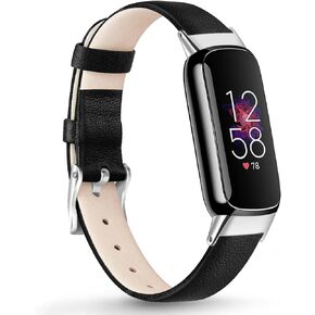 Vancle Leather Band Compatible with Fitbit Luxe Band, Slim Leather Strap Adjustable Wristband Replacement Band for Fitbit Luxe Smart Watch for Women Men