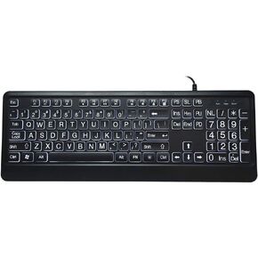 Hilitand Large Font Keyboard, Large Print USB Keyboard with White LED Backlit 104 Keys Standard Full Size Computer Keyboard for Elderly or Visually Impaired, Old People