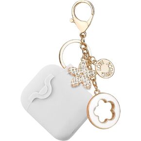 Secure Lock Silicone Case Compatible with AirPods Case 1 & 2 with Bling Keychain, Soft Protective Earpod Case Cover Earbuds Cases Women Girls for Apple Air Pod 2 Case - Milk Tea