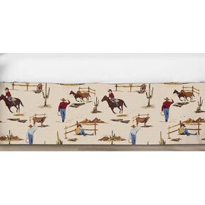 Sweet Jojo Designs Brown Western Cowboy Boy Baby Crib Skirt Bed Dust Ruffle Bedskirt for Nursery Straight Flat - Wild West Southern Charm Country South Horse Cow Animal Chocolate Tan Red and Blue