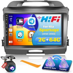 [2G+64G] 9" Touchscreen Android 13 Stereo Kit for Kia Sportage 2010-2016 with Wireless Carplay Android Auto in-Dash GPS Head Unit with WiFi FM RDS HiFi Mirror Link Split Screen RCA Backup Camera