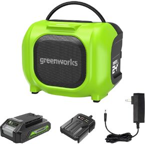 Greenworks 24V Bluetooth Speaker Kit, AC/DC Wireless Worksite Speaker, 2Ah Battery and Charger Included
