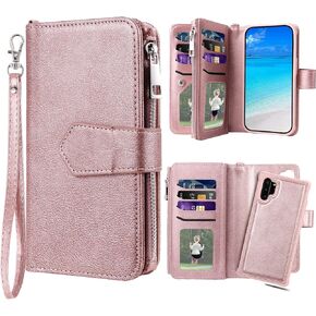 Case for Galaxy Note 10 Plus/Galaxy Note 10 Plus 5G, 2 in 1 Magnetic Detachable Shockproof Case, Flip Folio PU Leather Cover with Card Slot for Samsung Galaxy Note 10 Plus, Rose Gold