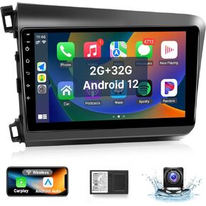 Leadfan Android Car Stereo for Honda Civic 2012 2013 2014 2015 Radio Upgrade with 9'' Touch Screen Carplay Android Auto in-Dash GPS Navigation WiFi Bluetooth Unit Backup Camera Voice Control 2+32G