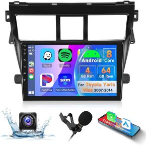 8 Core 4G+64G Android Car Stereo Radio for Toyota Vios Yaris 2007-2014,Car Radio Wireless Carplay Android Auto,9’’ Head Unit Touch Screen Wifi GPS Navigation Mirror Link RDS FM Bluetooth Backup Camera