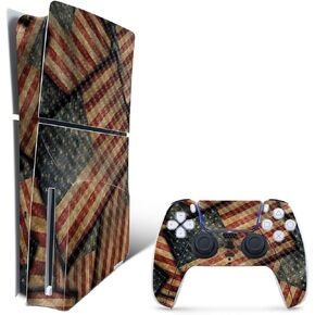 MightySkins Carbon Fiber Skin for PS5 Playstation 5 Slim Disc Edition Bundle - Vintage American Protective, Durable Textured Carbon Fiber Finish Easy to Apply and Change Styles Made in The USA
