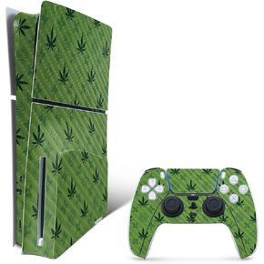 MightySkins Carbon Fiber Skin for PS5 Playstation 5 Slim Disc Edition Bundle - CBD Green Protective, Durable Textured Carbon Fiber Finish Easy to Apply Made in The USA