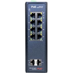10-port industrial PoE optical switch DC48-57V, DIN Rail unmanaged 8 port PoE Ethernet switch with 2 SFP fiber ports (LC, optional multimode/singlemode optical module)