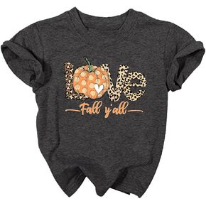 Toddler Halloween Shirt Kids Love Fall Tshirts Leopard Pumpkin Tee Girls Boys Thanksgiving Tops