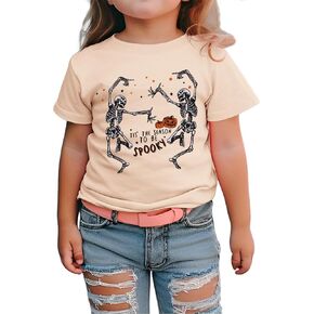 Dancing Skeleton Toddler Halloween Shirt Baby Boy Girl Spooky Season Tshirt Funny Skull Tee Tops Kids Fall Clothes