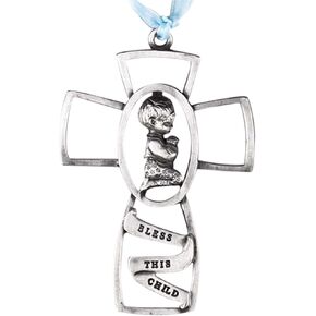 Dicksons Bless This Child Praying Little Boy 3 Inch Pewter Crib Cross