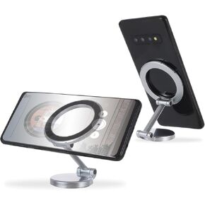 Magnetic Car Mount for Phone, Round Foldable Metal Phone Rack, 810° Rotation Hands Free Car Fits Phone Holder, Magnets Stick On Cell Phone Holders for Car (Silver)