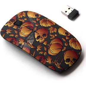 2.4G Wireless Mouse with Cute Pattern Design for All Laptops and Desktops with Nano Receiver - Halloween Skull Leaves