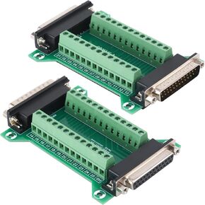 2PCS DB25 Male Female Connector in One Breakout Board, DB9 Solderless RS232 D-SUB Serial to 9-pin Port Terminal Adapter Module