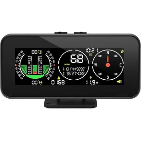 مقياس ميل زاوية الميل الرقمي HUD GPS مقياس إمالة المستوى، زاوية إمالة/ميل السيارة متعددة الوظائف في الوقت الحقيقي، السرعة مع عرض البوصلة للمركبات على الطرق الوعرة 11.5-30 فولت
