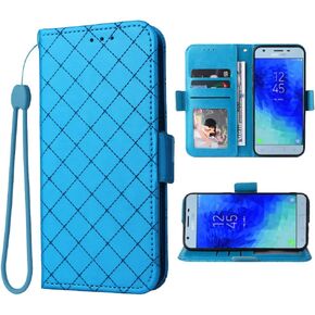 ELISORLI Wallet Case for Samsung Galaxy J3 Orbit J 3 Star 2018 3J Achieve with Wrist Strap Grid Luxury Leather Flip Card Holder Stand Purse Slot Phone Cover for J3V V 3rd Gen SM J337A J337V J337 Pink