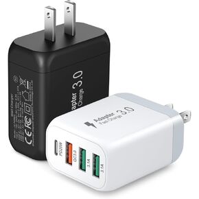 شاحن حائط USB C [عبوة من قطعتين]، Bangfun 40 وات 4 منافذ USB C شحن سريع مكعبات توصيل طاقة USB متعددة مكعب لهواتف iPhone 15 14 13 12 11 Pro Max XS iPad Pro Samsung S23 S22 A53 A54 A14 (أسود)