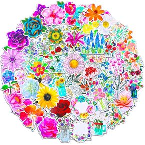 50 PCS Flower Stickers, Cute Floral Sticker Pack for Teens Girls Kids, Aesthetic Waterproof Vinyl Stickers for Laptop, Water Bottle, Phone, Scrapbook, Skageboard, Bike, Luggage