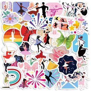 50pcs Fun Dance Stickers, Colorful Girls Decals Creative Ballet Stickers Playful Stylish Women Stickers Cute Cartoon Stickers Perfect Party Birthday Gifts for Water Bottle Laptop Notebooks