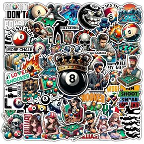 Pack 50 PCS Billiard Balls Stickers Print Waterproof Vinyl Decals Sport Game Items for Men Teens Him Decorative Water Bottles Scrapbook Laptop Phone Case Hydro Flask Luggage