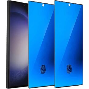 2 Pack Anti-Blue Privacy Tempered Glass for Samsung Galaxy S23 Ultra Mirror Anti-Spy Screen Protector Anti-Peeping Film Electroplated Blue