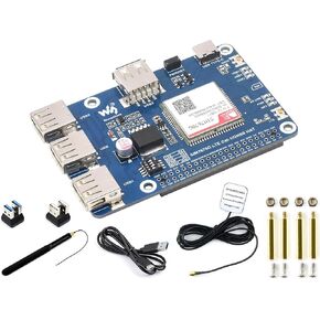 Waveshare Cat-1/GNSS HAT for Raspberry Pi, Based On SIM7670G Module, Global Multi-Band LTE 4G Cat-1, Support GNSS Positioning, 3X USB 2.0 Extended Ports, Compatible with Raspberry Pi/Jetson Nano