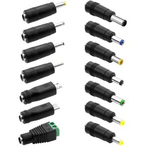 SHNITPWR AC/DC Power Connector Universal 14pcs Female DC Power Adapter Plug Kit with 5.5x2.1mm, 5.0x2.5mm, 6.3x3.0mm, 4.0x1.7mm, Micro-USB, Type-C, DC Terminal Connector for LED Strip tablets Speaker