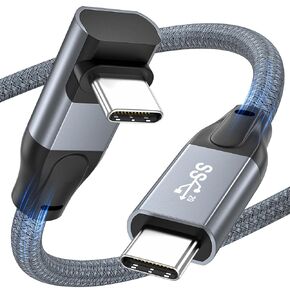 USB C to USB C Cable 100W Fast Charging Cable, Right Angle 20Gbps USB C Data Transfer 4K@60Hz Video Cable 90 Degree USB Type C Monitor Cable Compatible with MacBook, iPad Pro, Samsung S23/22/21/20