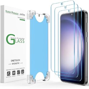 amFilm 3 Pack Magnetic OneTouch for Samsung Galaxy S23 6.1" Screen Protector Tempered Glass,9H Hardness,30 seconds Auto-Alignment & Ultra Fast Installation(Magnetic & Reusable)