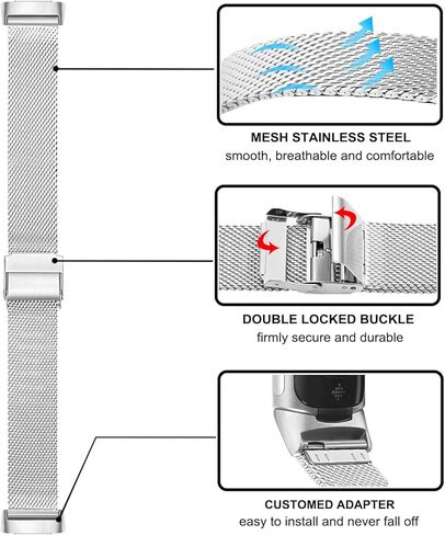 حزام TRUMiRR للشحن 6 / الشحن 5 للنساء والرجال، حزام بديل من الفولاذ المقاوم للصدأ شبكي لساعة Fitbit Charge 6 / Charge 5 in Kuwait