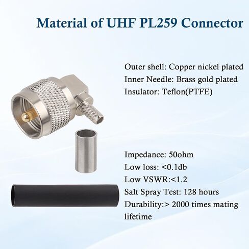 RG58 UHF PL-259 Connector - UHF Right Angle 90 Degree Coax Adapter L Shape 90° RF Coax Connectorfor RG58 LMR195 RG400 3D-FB KSR195 Cable (Pack of 10) in Saudi Arabia
