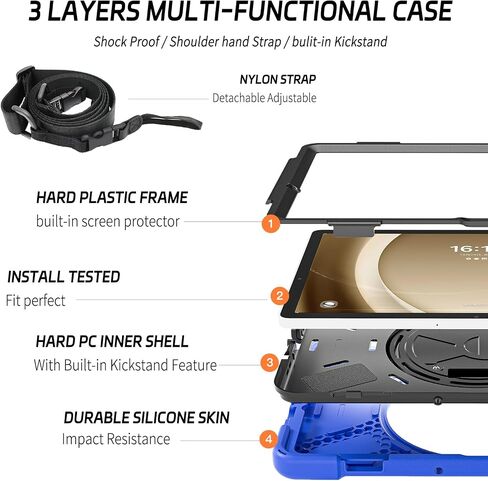 ZenRich Rugged Case for Samsung Galaxy Tab A9+/A9 Plus 11" Built-in Screen Protector Heavy Duty Full-Body Shockproof Case w/Rotating Stand, Hand/Shoulder Strap,Pencil Holder for Galaxy Tab A9 Plus in Saudi Arabia