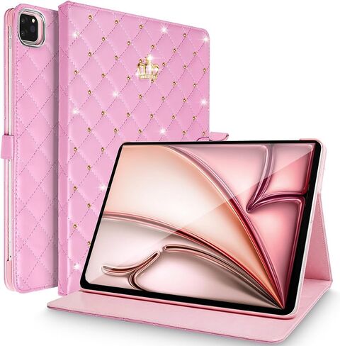 for iPad Air 11 Inch 6th Generation Case M2(2024),iPad Air 5th/4th Gen Case 10.9 2022/2020,Crown Bling Diamond PU Leather Smart Auto Sleep/Wake Stand Protective Case for iPad Air 6/5/4th,Pink in Saudi Arabia